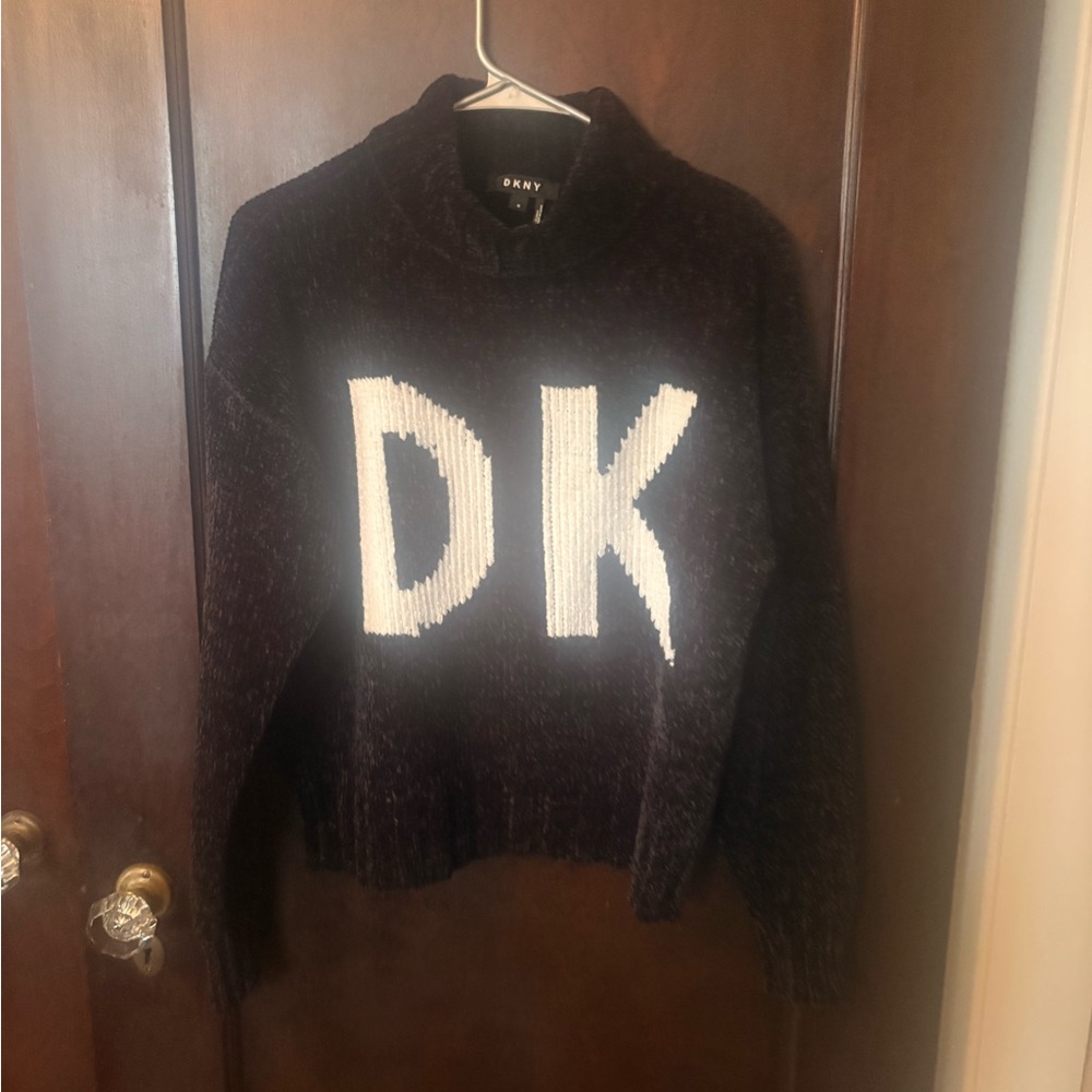 DKNY Women's Dark Sweater with Bold White Logo